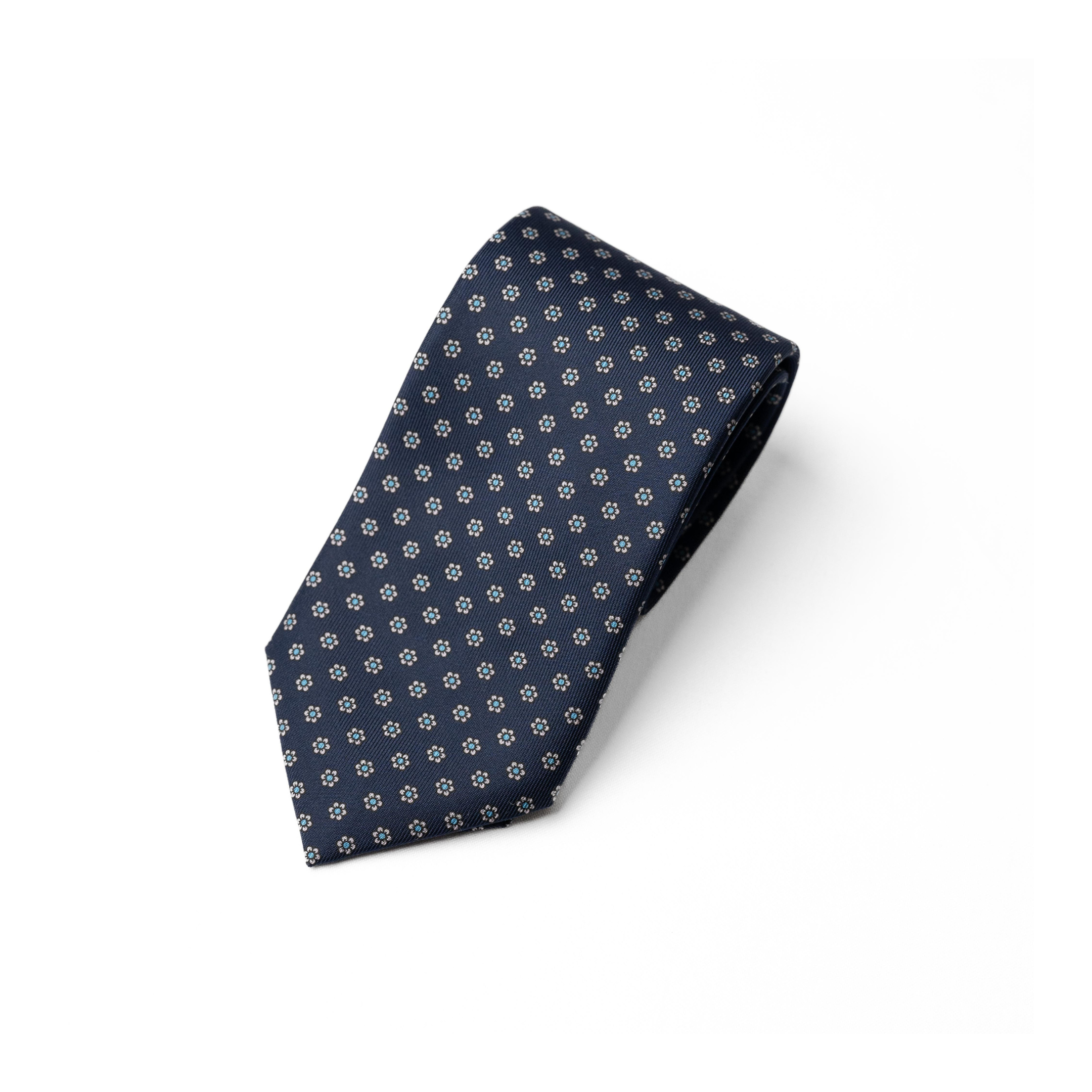 Handprinted Flower Tie in Navy