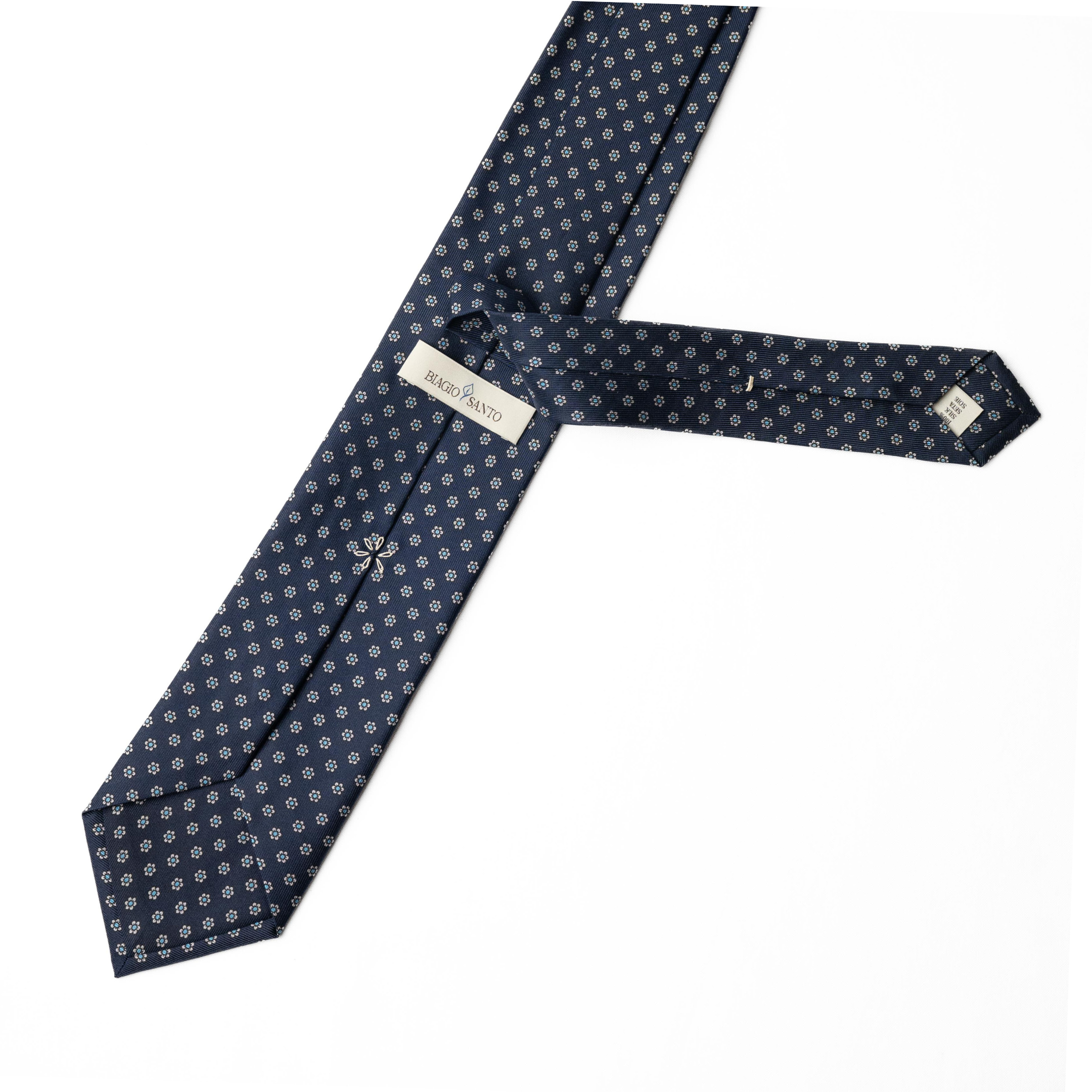 Handprinted Flower Tie in Navy