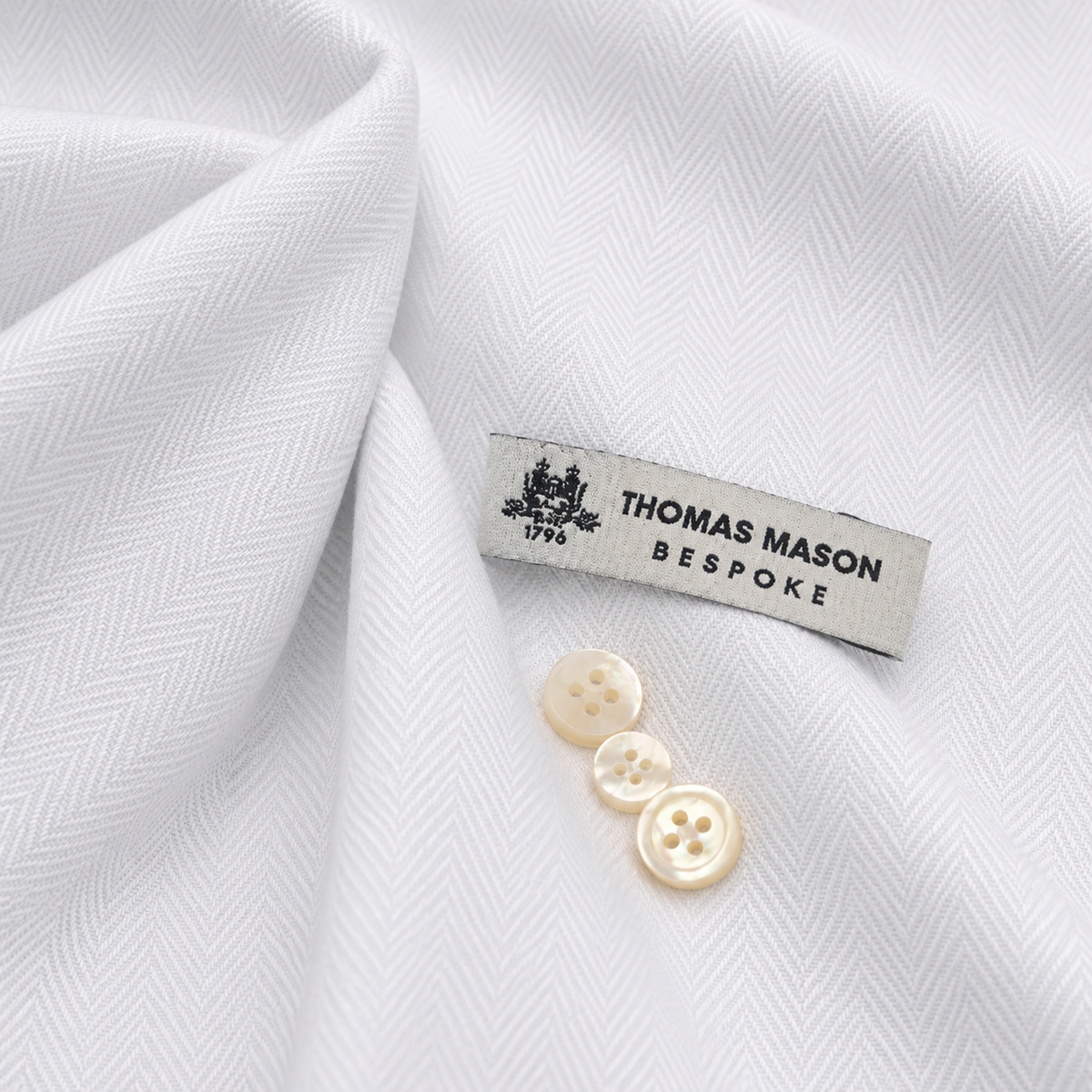 White Herringbone 100% Cotton Shirt in "Thomas Mason's Tower"