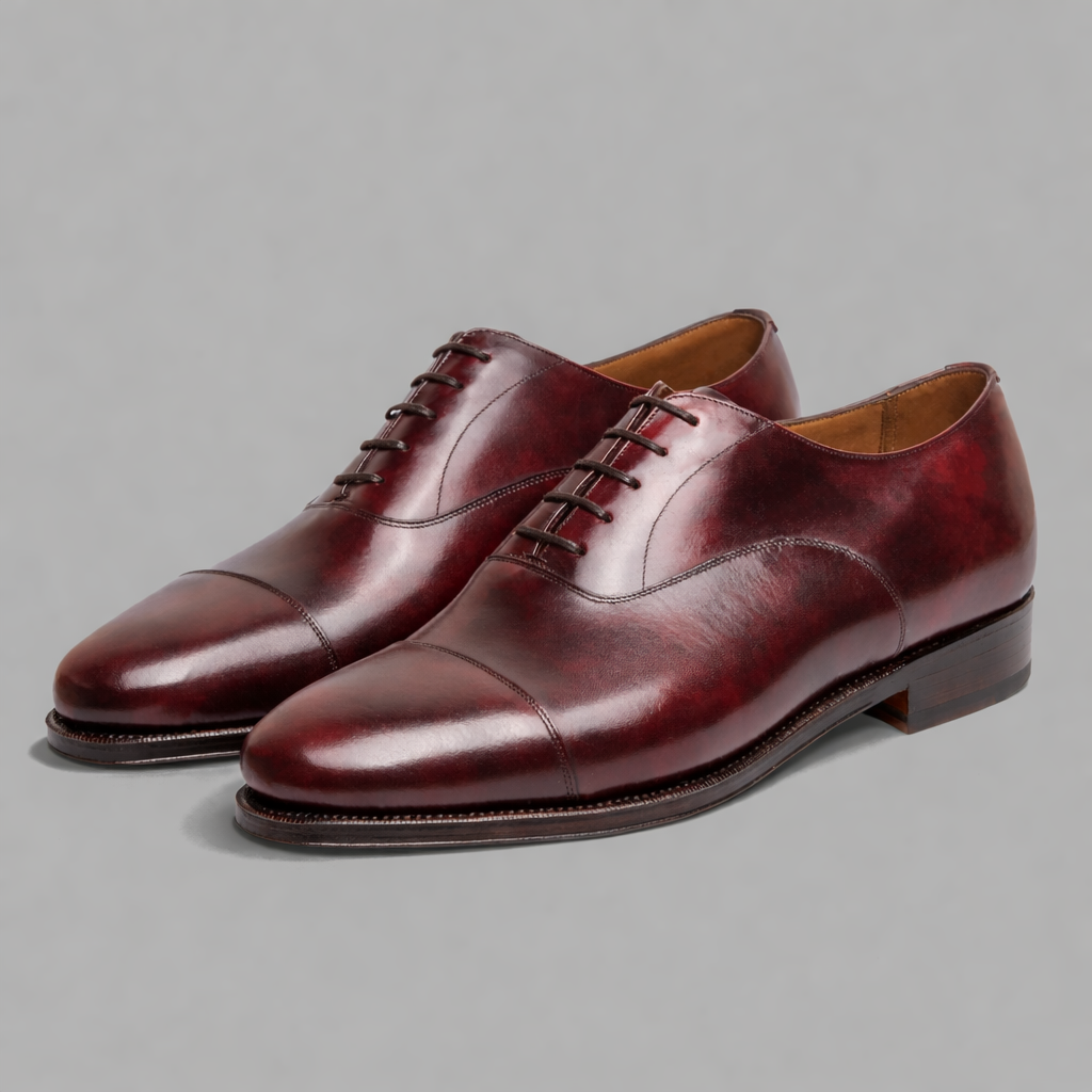 Straight Tip Oxford in Burgundy Museum Calf Leather