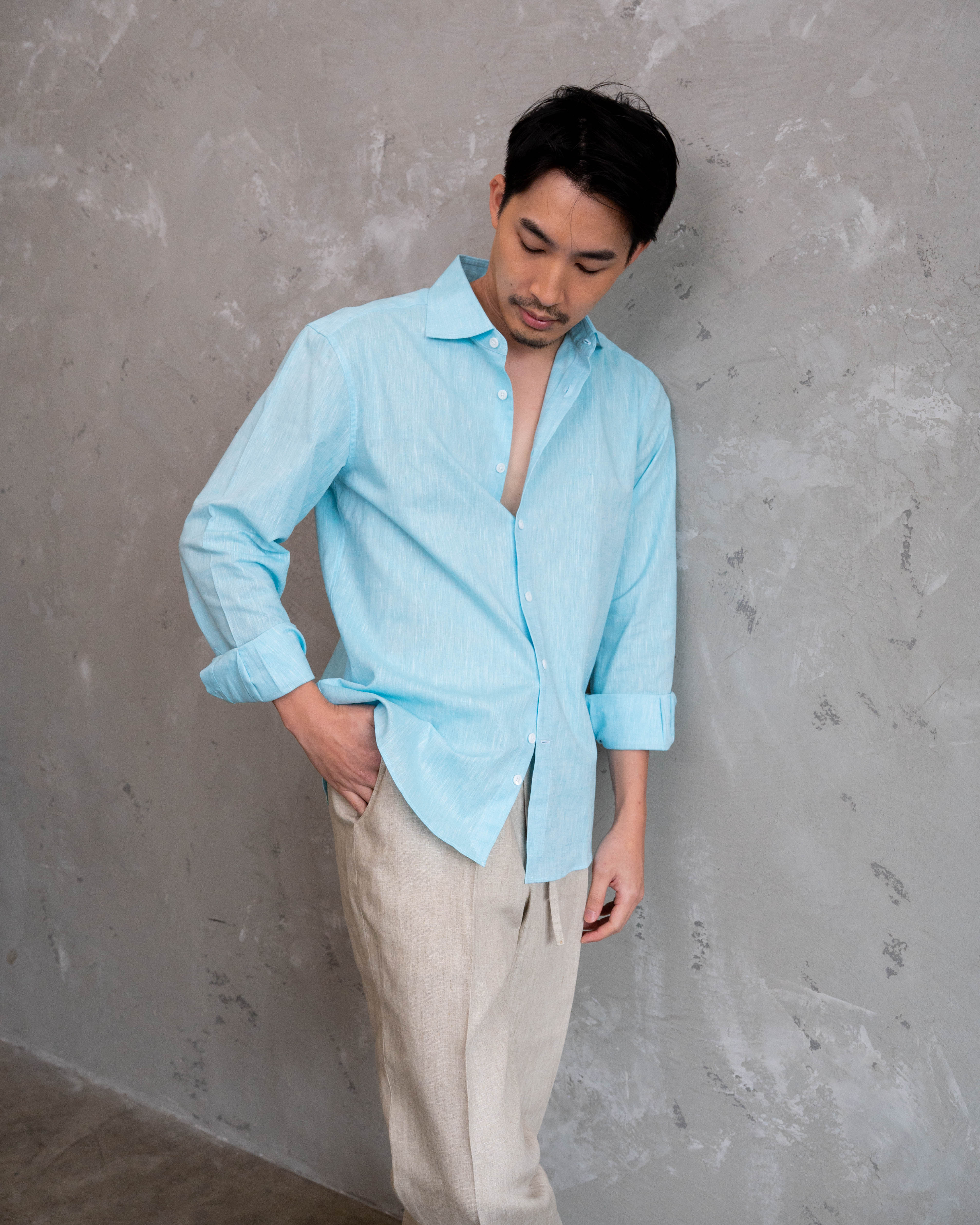 Summer Blue Cotton Linen Shirt
