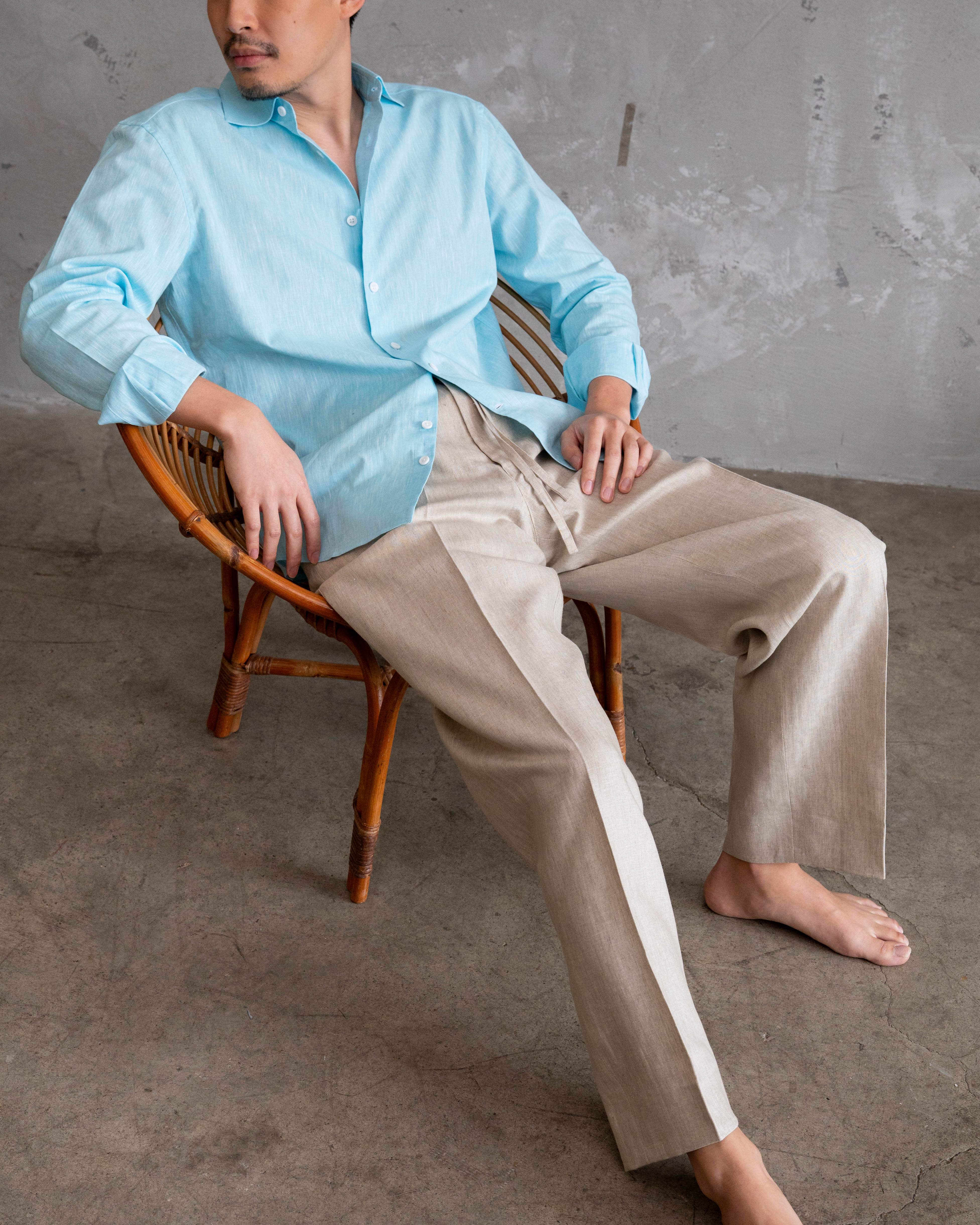 Summer Blue Cotton Linen Shirt
