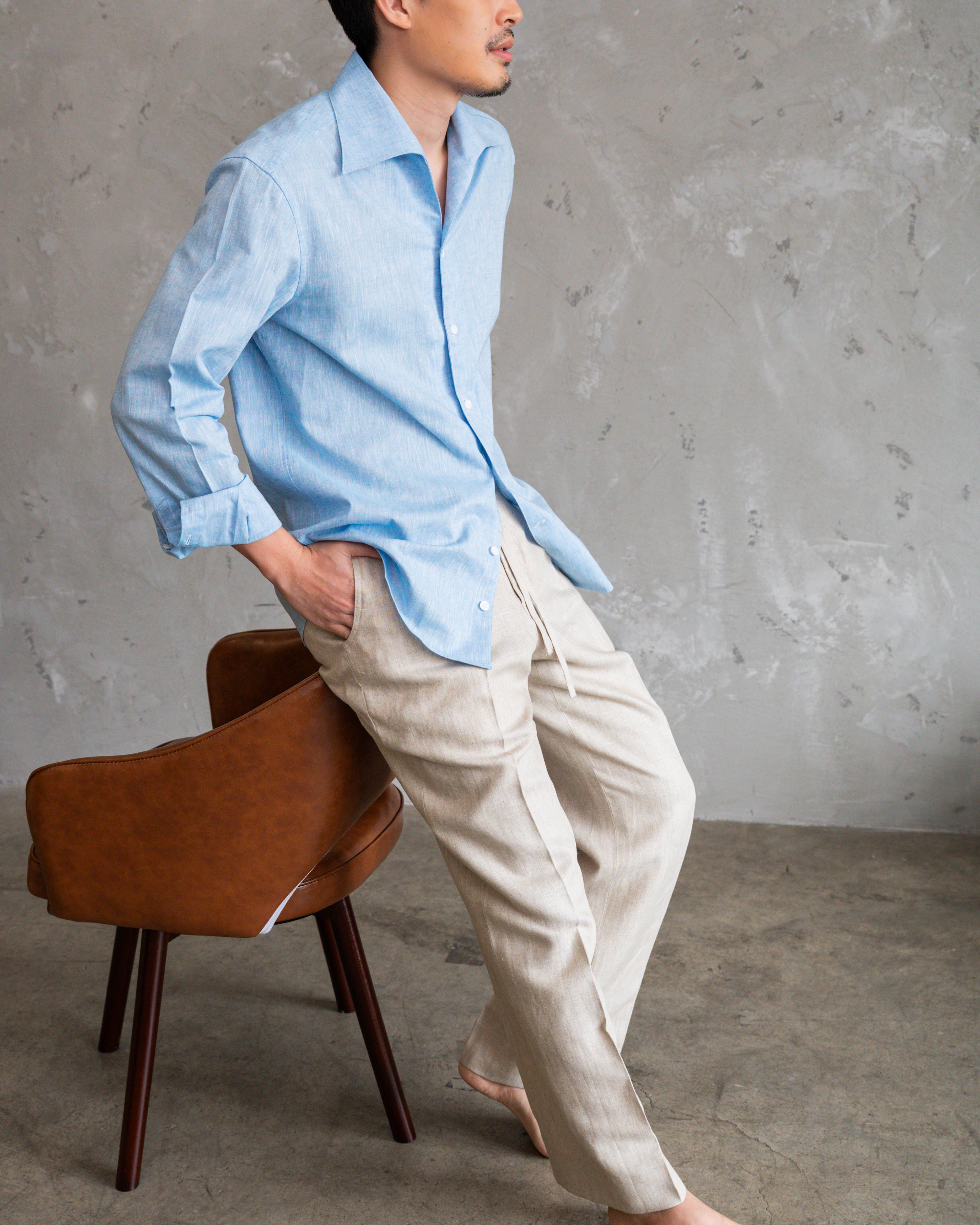 Oatmeal Linen Drawstring Trousers