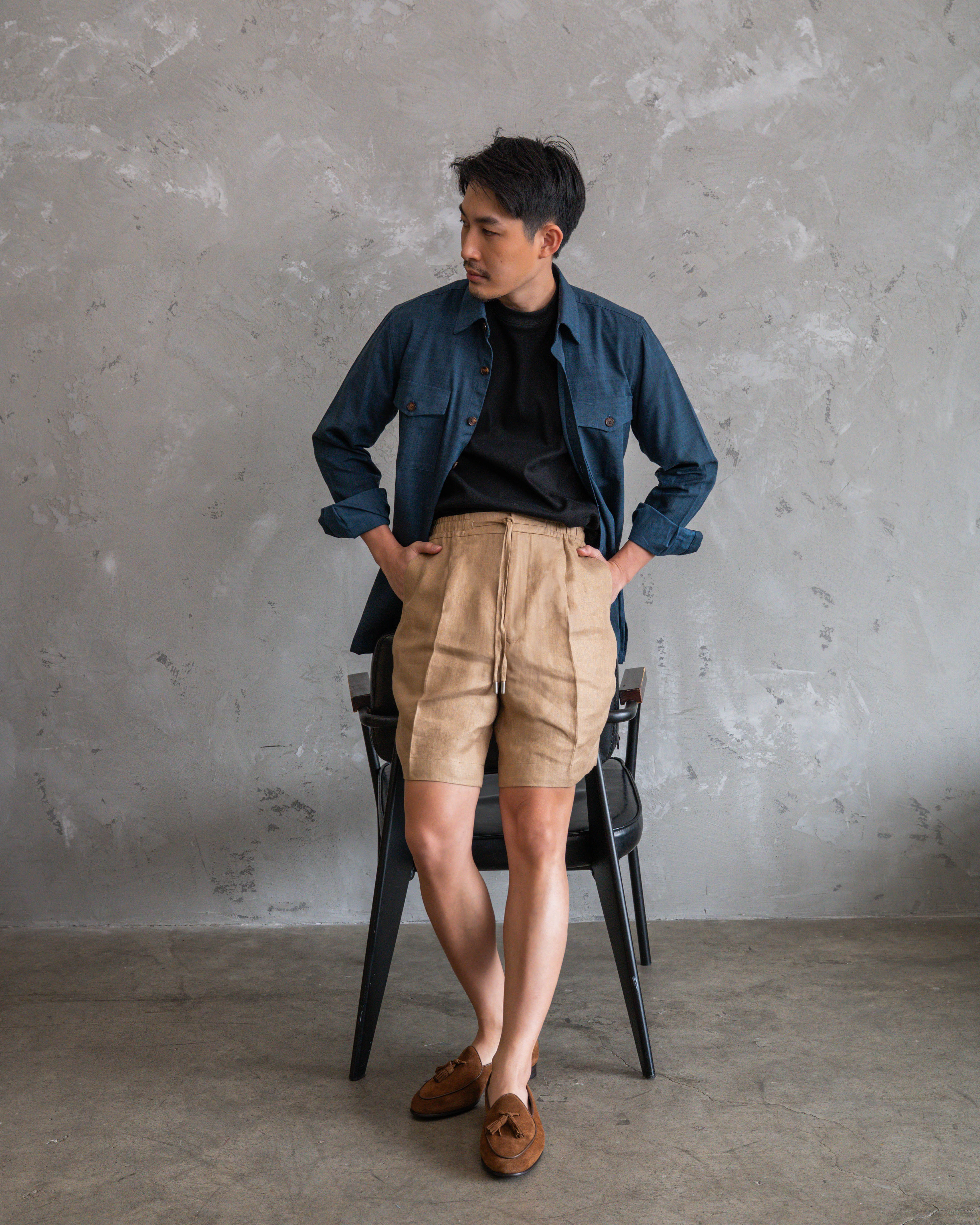 Sand Cotton Linen Drawstring Shorts