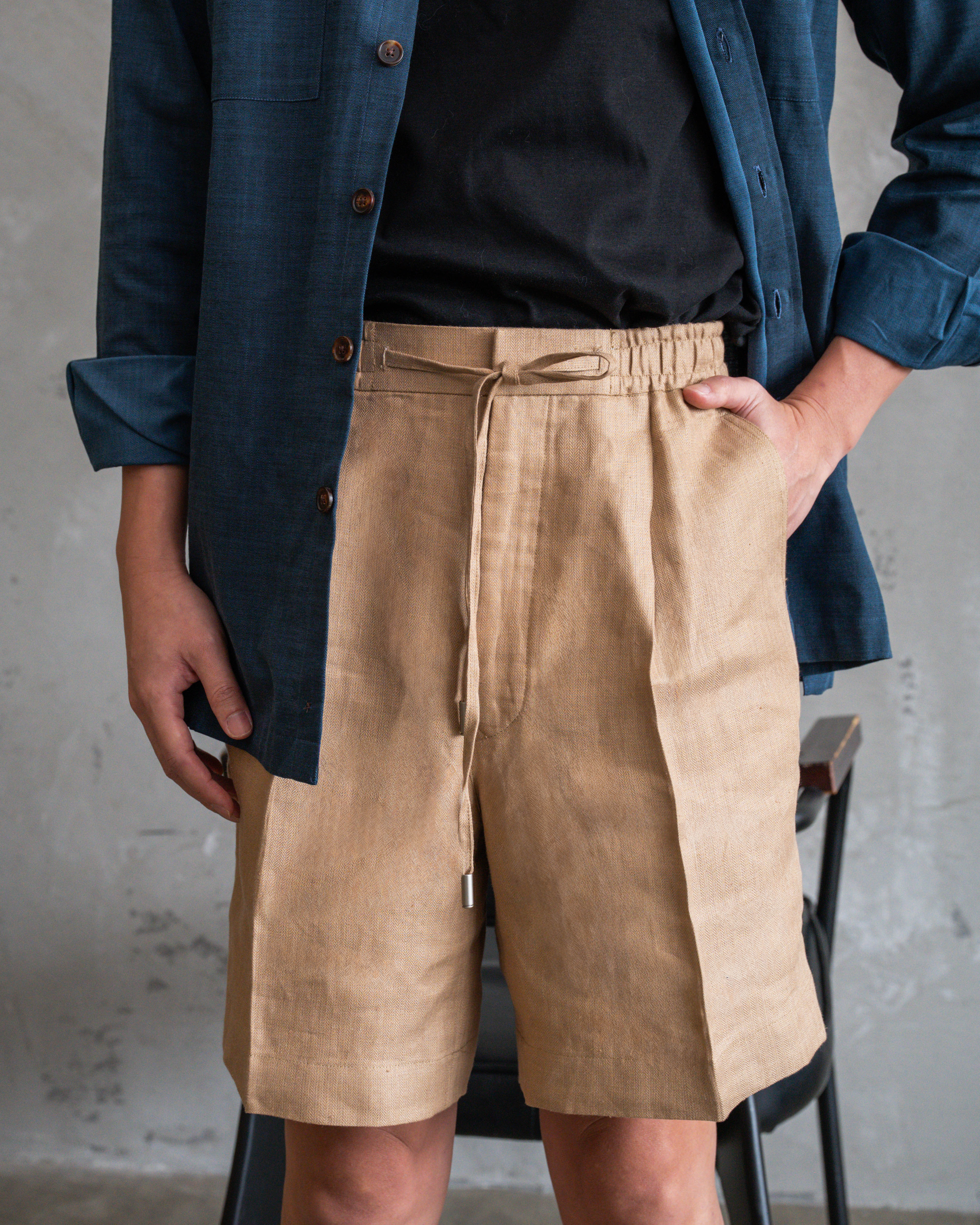 Sand Cotton Linen Drawstring Shorts
