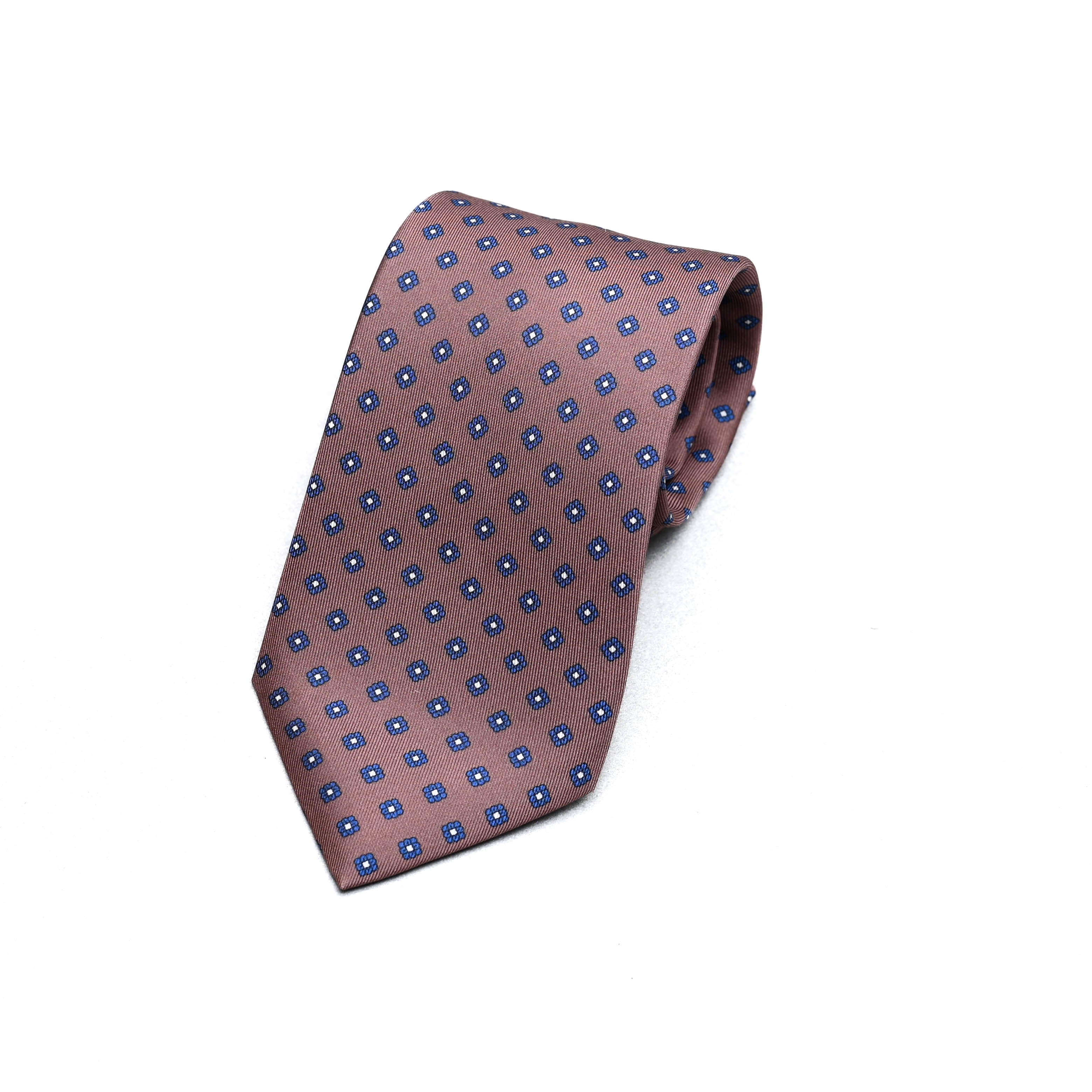 Micro Medallion Print Silk Tie in Brown