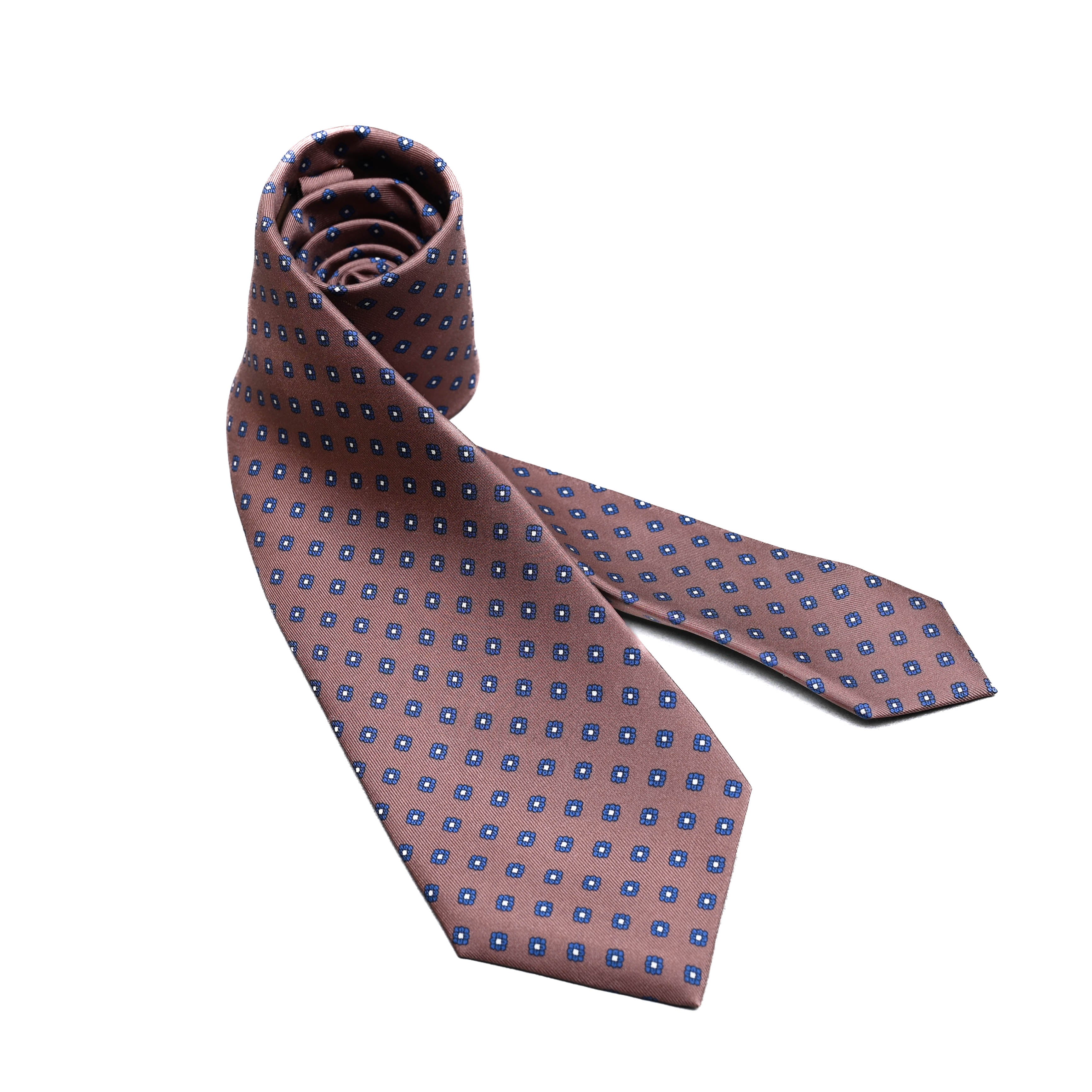 Micro Medallion Print Silk Tie in Brown