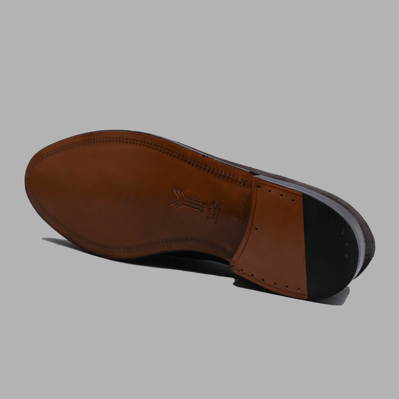 Tassel Loafer in Dark Brown Suede Leather