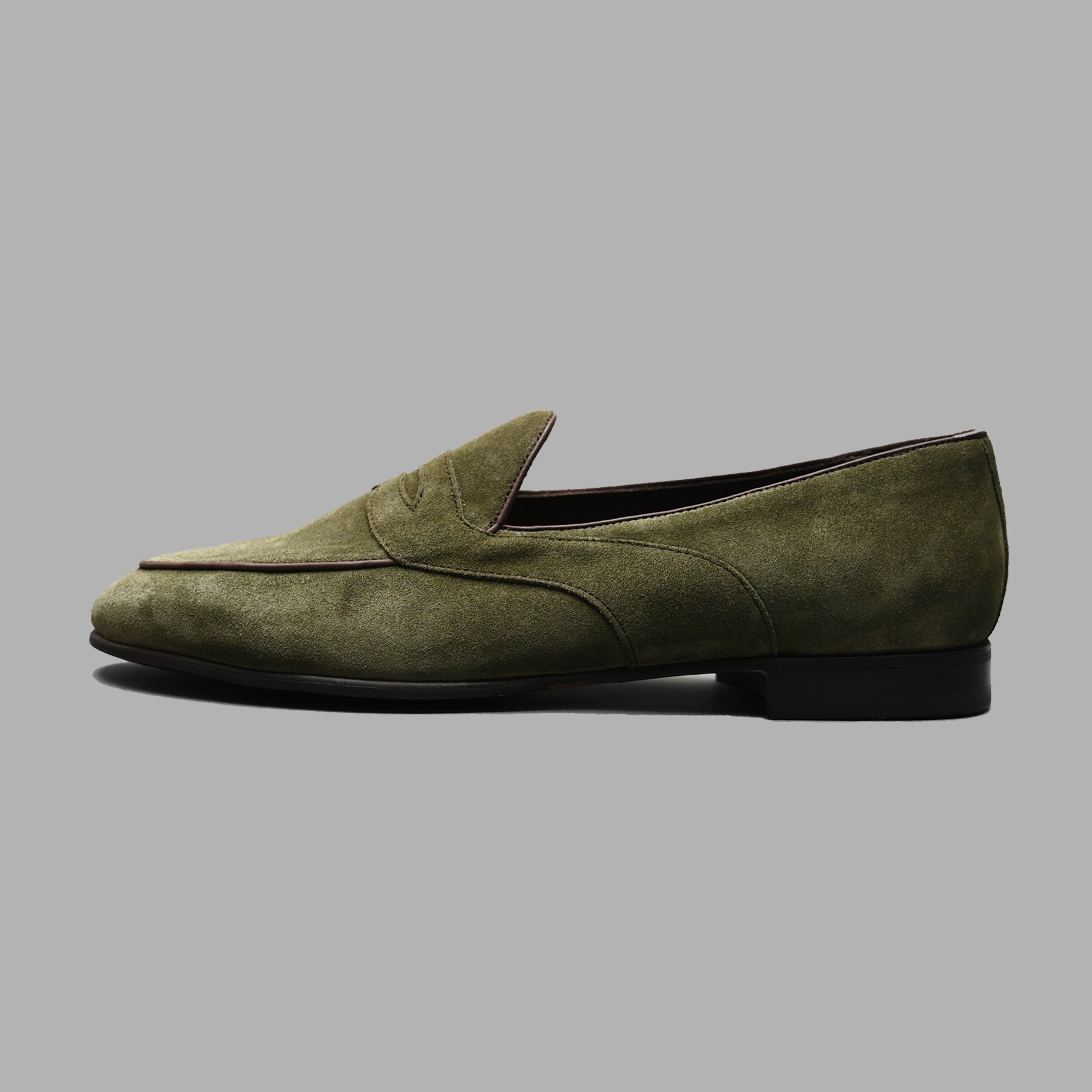 Belgian Penny Loafer in Moss Green Suede