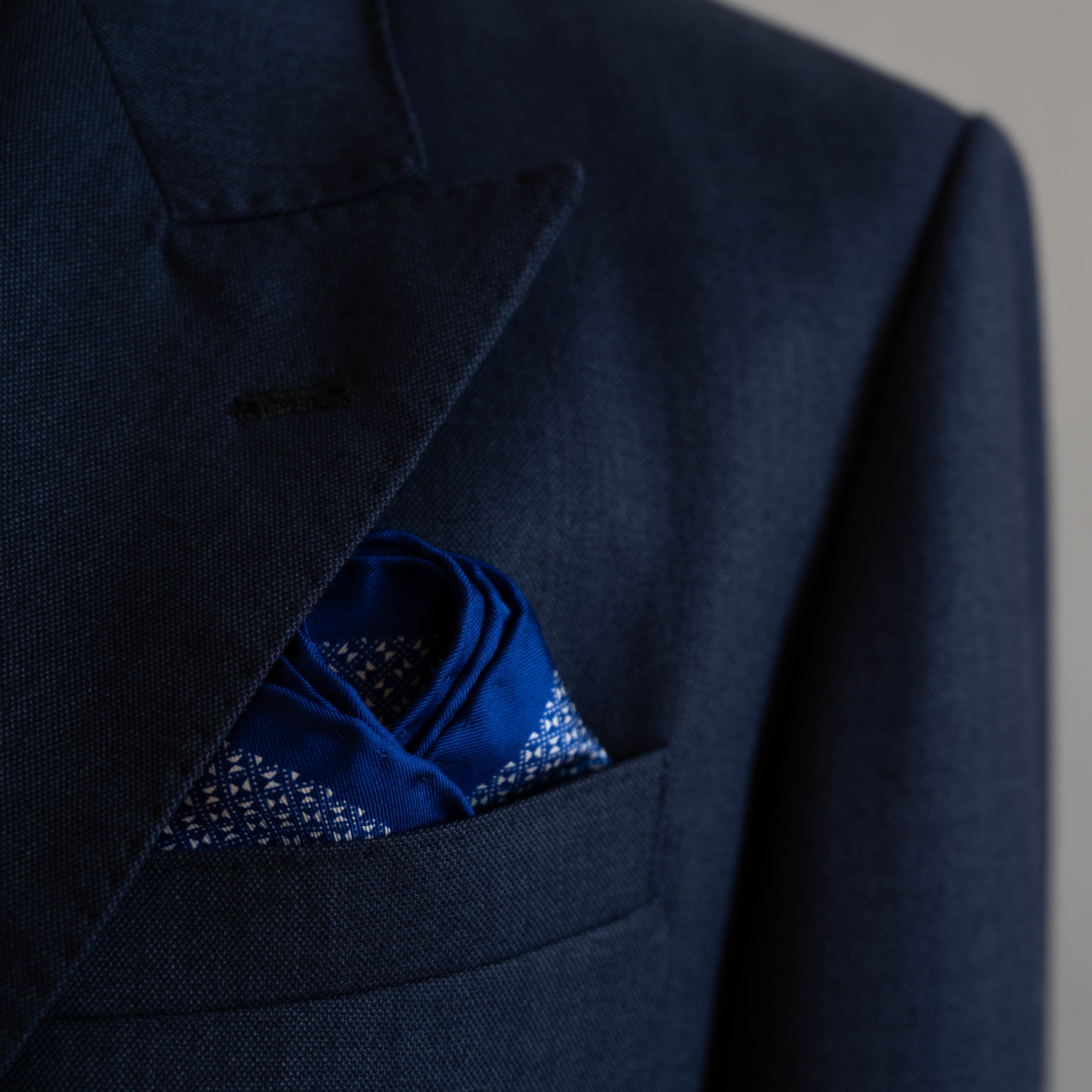 Blue Geometric Printed Silk Pocket Square
