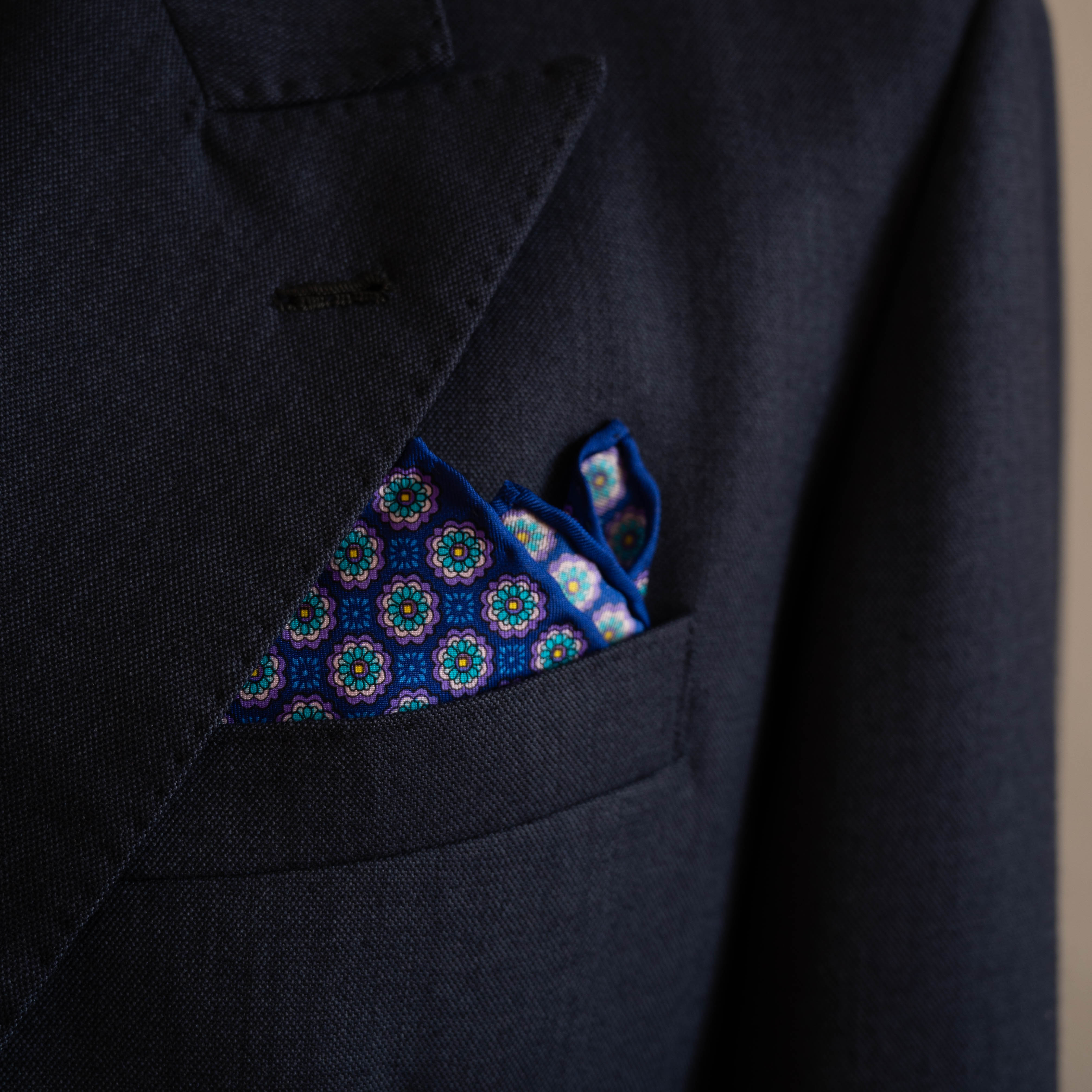 Purple/Blue Floral Printed Silk Pocket Square