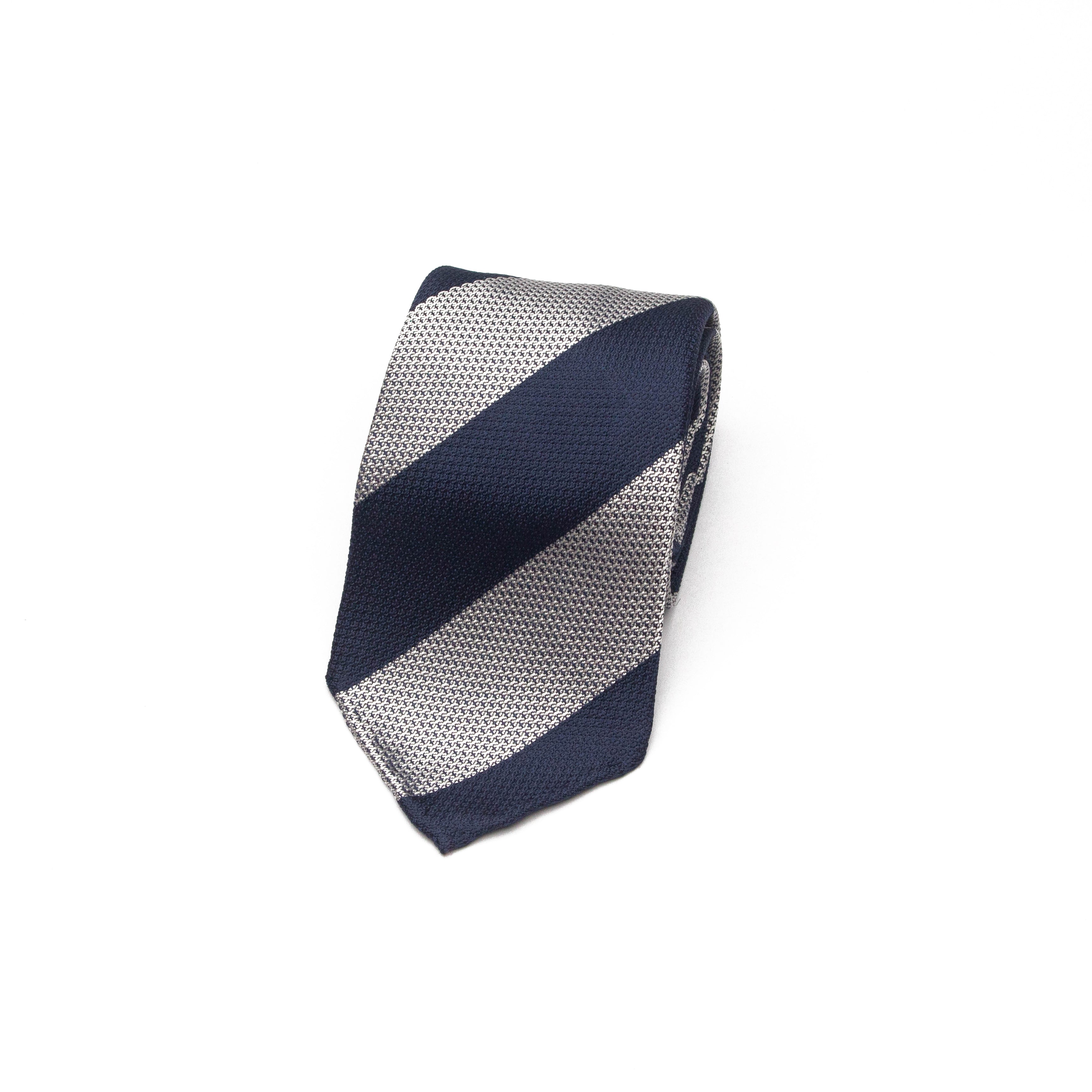 Regimental Silk Tie in Navy and Silver