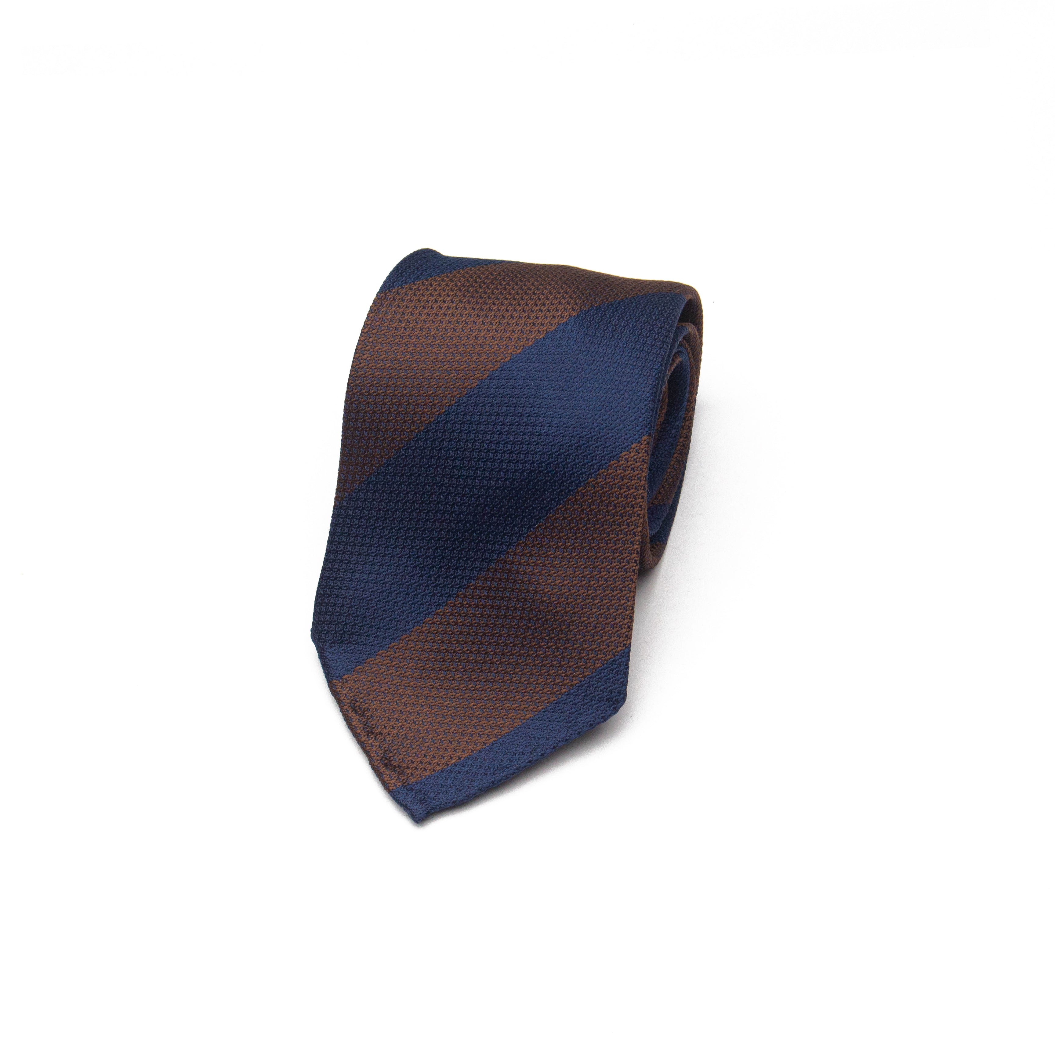Regimental Silk Tie in Brown and Navy