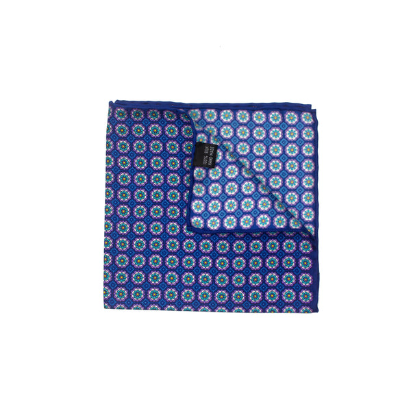 Purple/Blue Floral Printed Silk Pocket Square