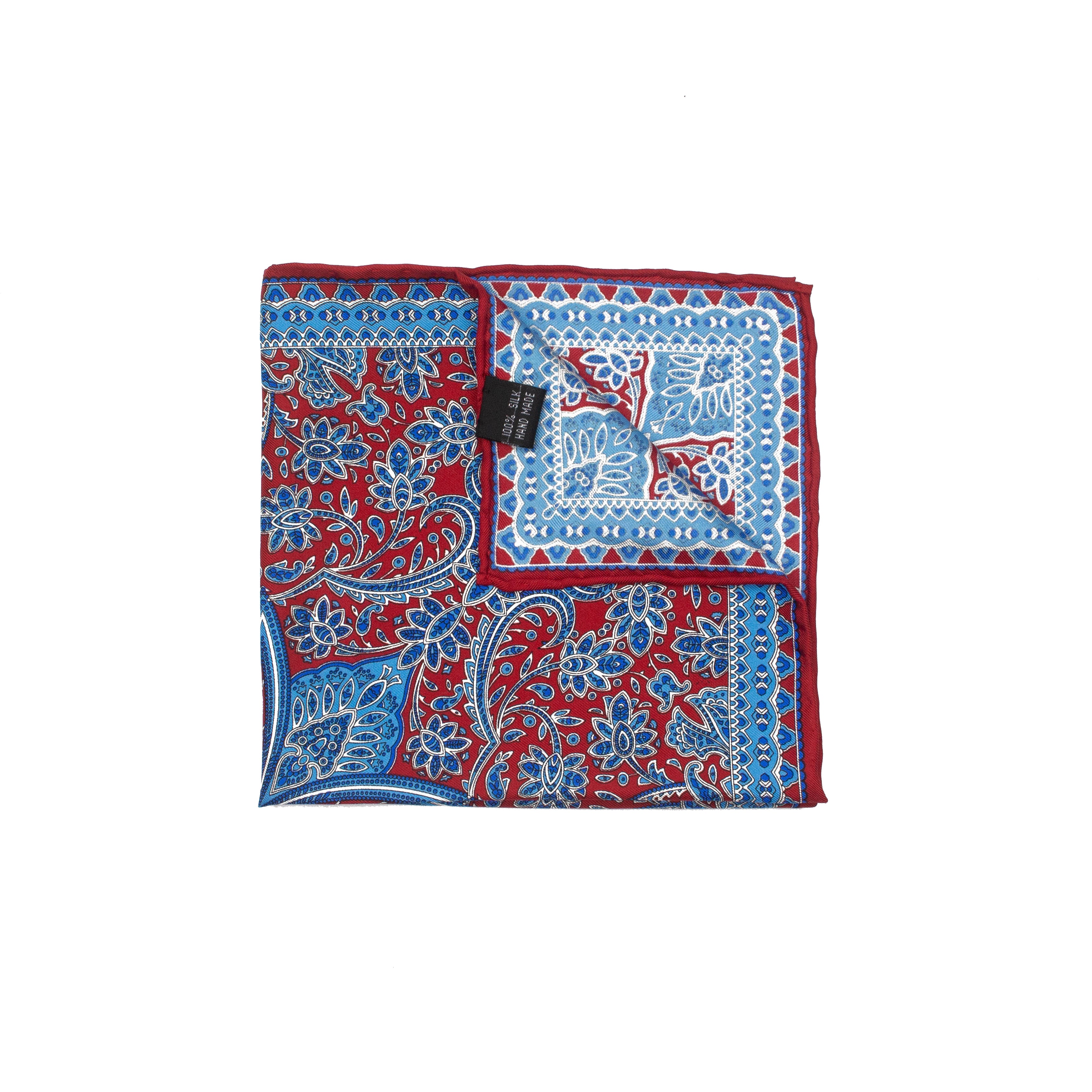 Red/Blue Paisley Printed Silk Pocket Square
