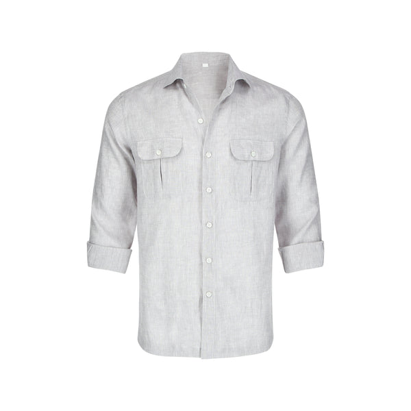 Double Pocket Linen Shirt in Grey