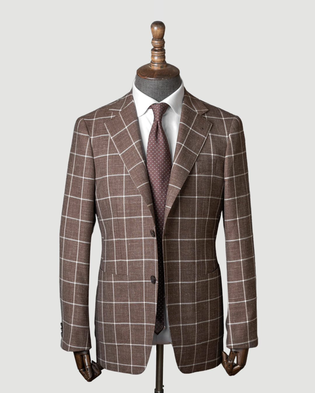 Brown Windowpane Wool Silk Linen Sports Jacket | Nico Model