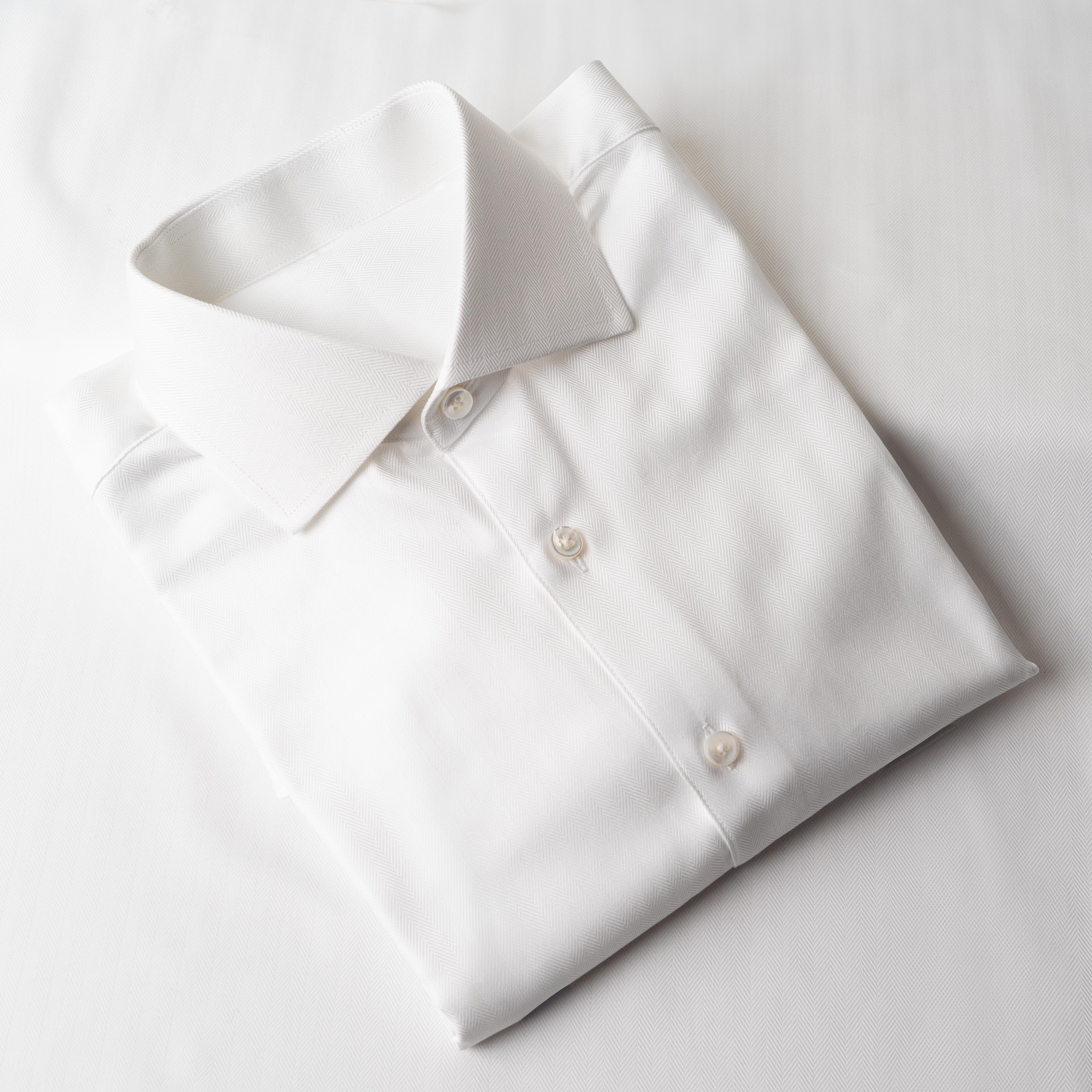 White Herringbone 100% Cotton Shirt in "Albini's Duke"