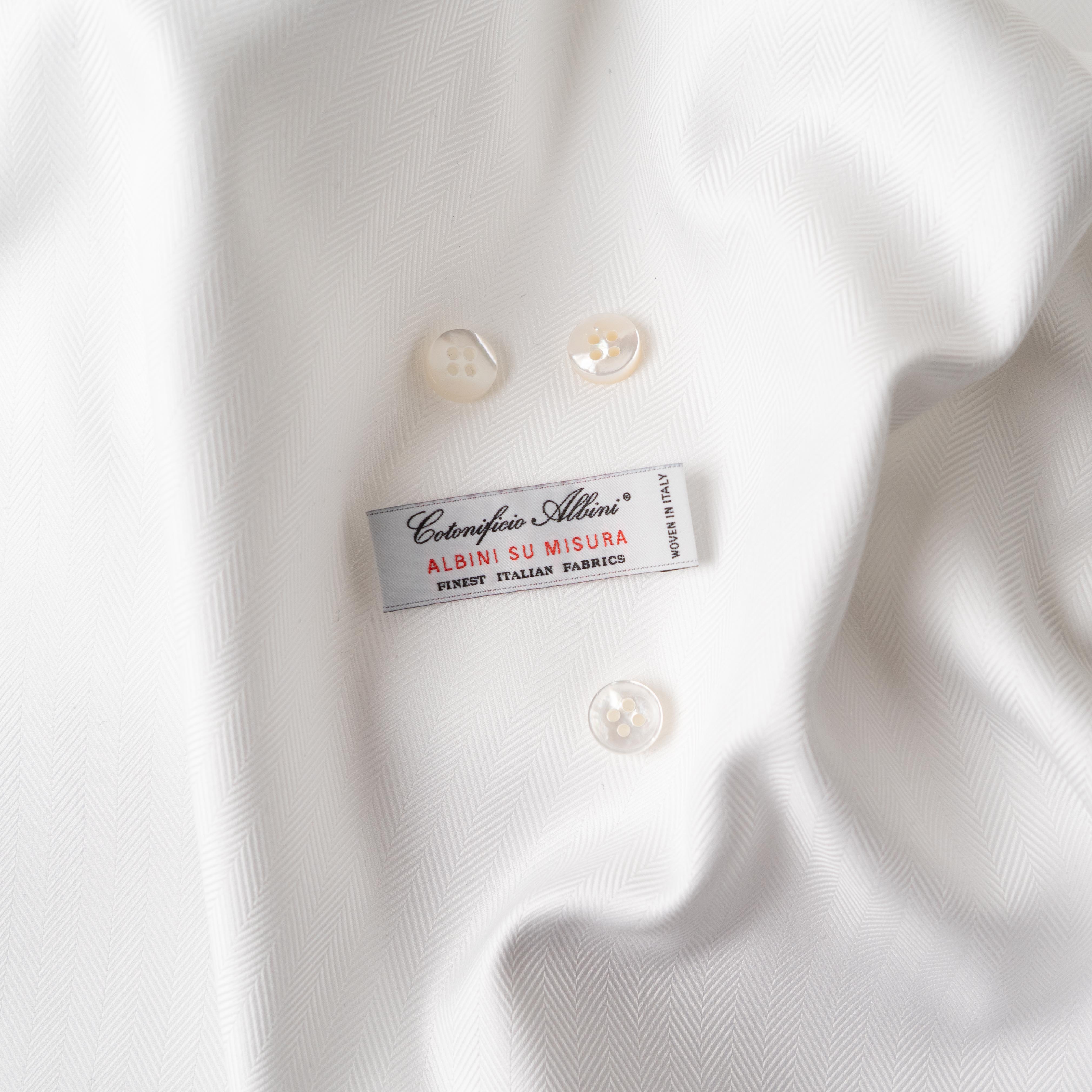 White Herringbone 100% Cotton Shirt in "Albini's Duke"