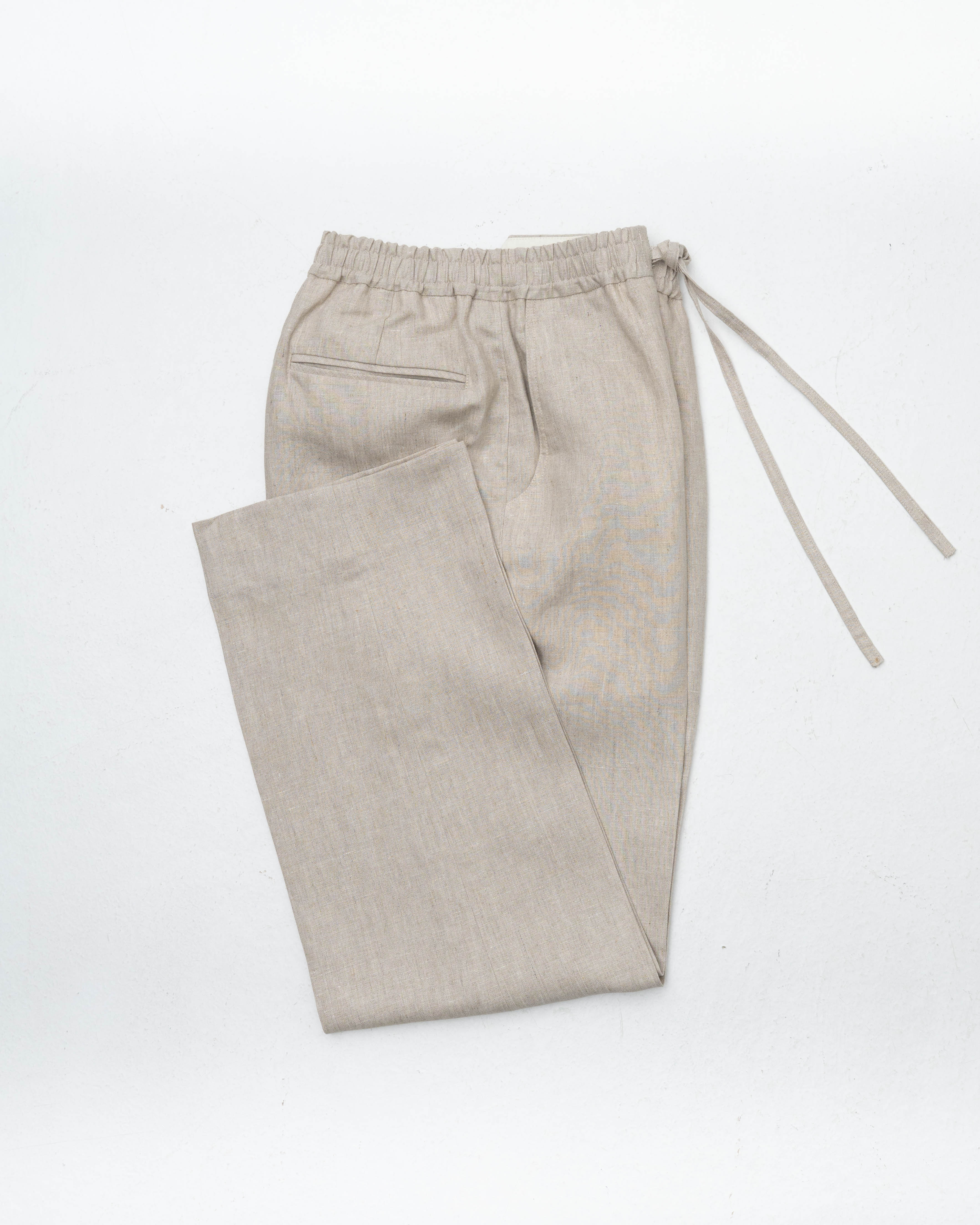 Oatmeal Linen Drawstring Trousers