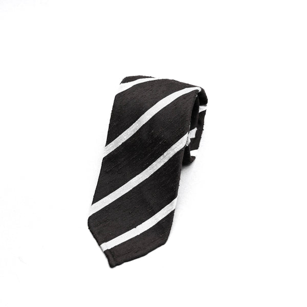Shantung Silk Tie in Dark Brown and White Stripe