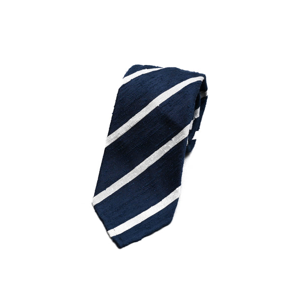 Shantung Silk Tie in Blue and White Stripe