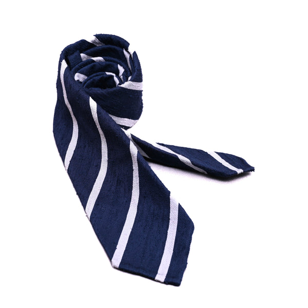 Shantung Silk Tie in Blue and White Stripe