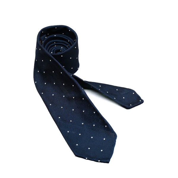 Grenadine Silk Tie in Navy with White Polka Dot