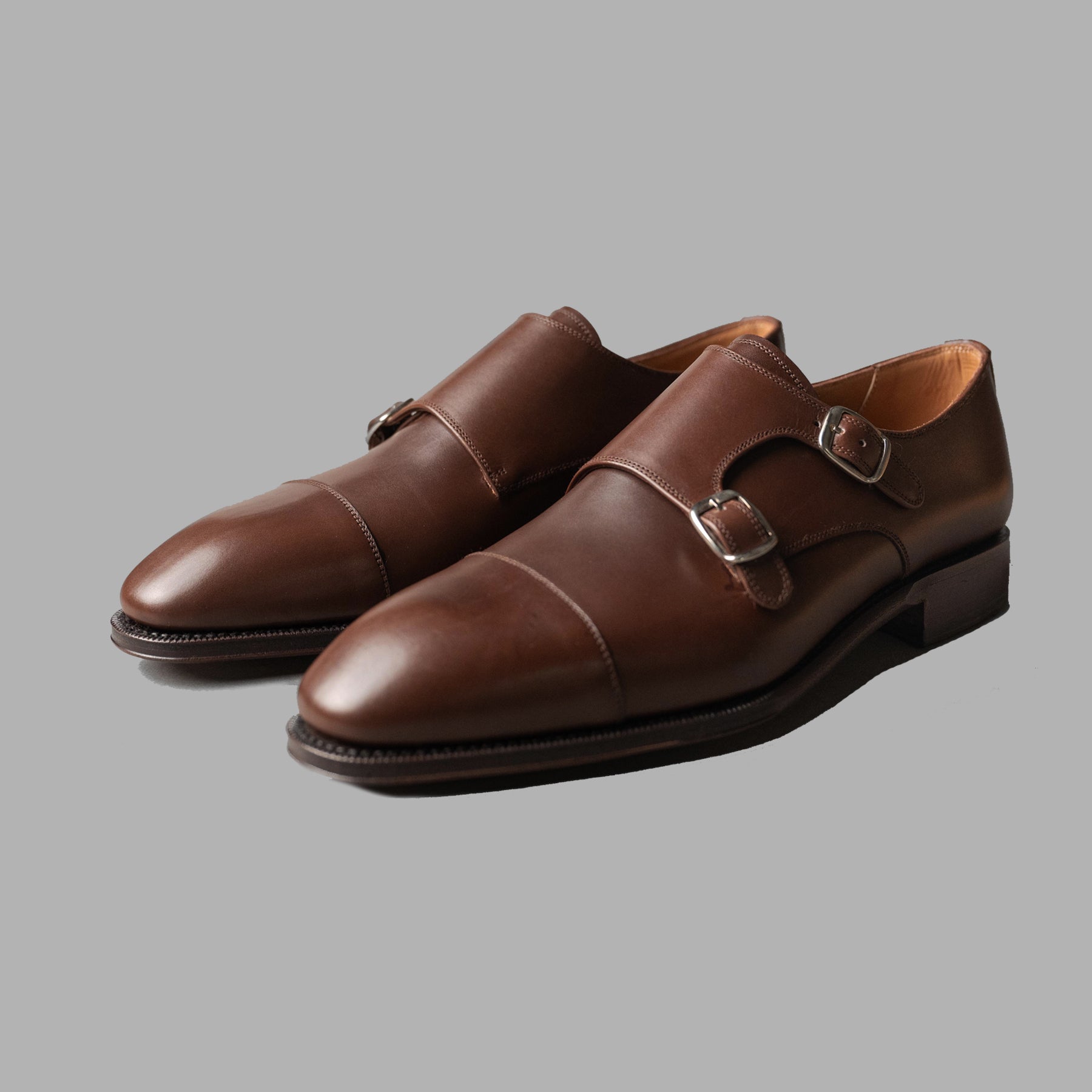 Double Monk Strap in Dark Brown Box Calf Leather