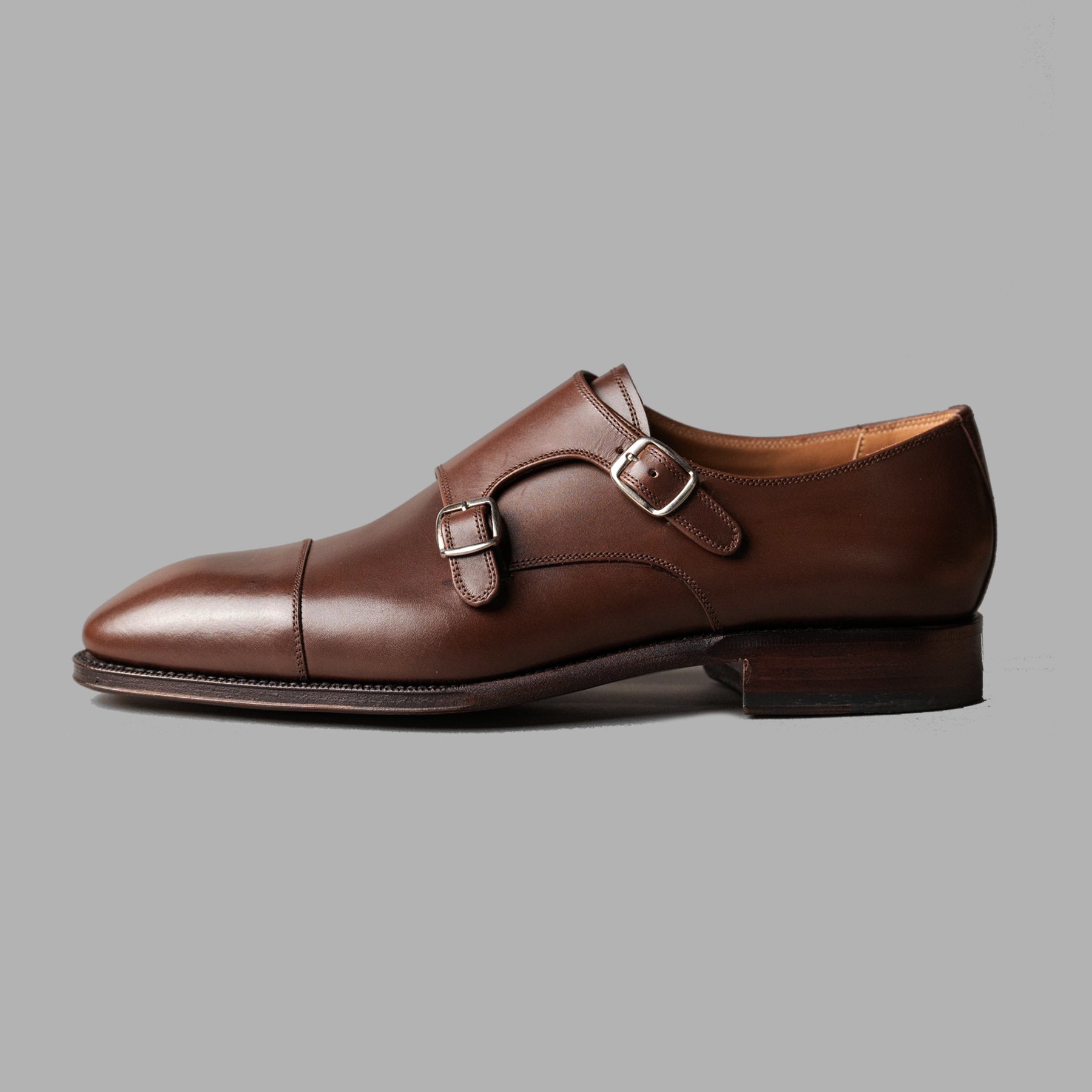 Double Monk Strap in Dark Brown Box Calf Leather