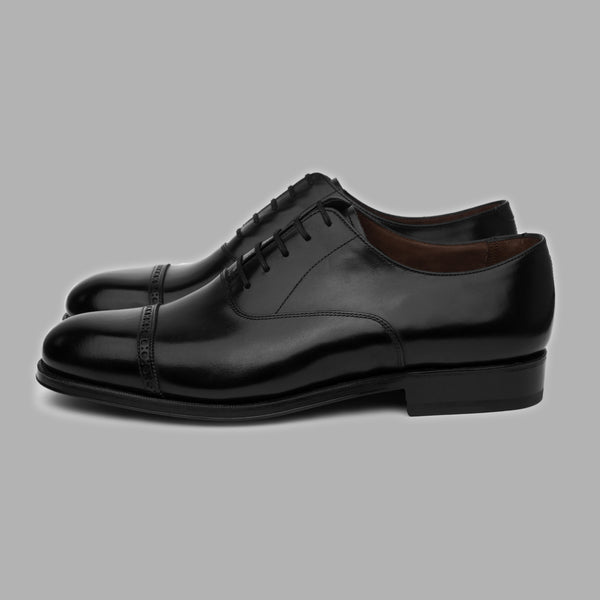 Punch Cap Oxford in Black Calf Leather