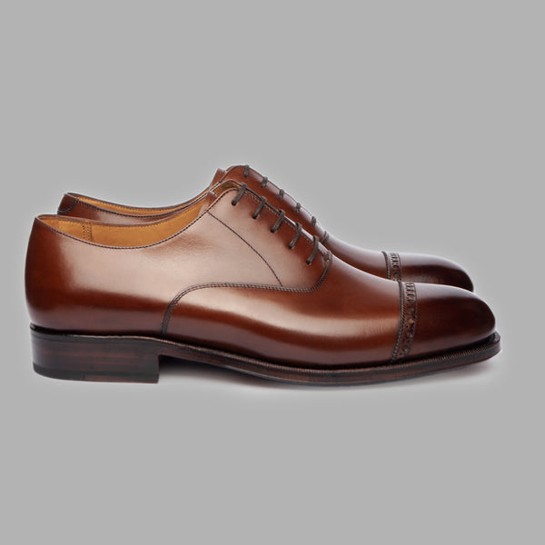 Punch Cap Oxford in Brown Calf Leather