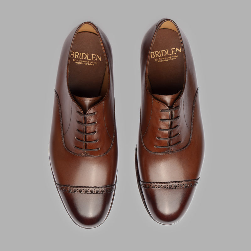 Punch Cap Oxford in Brown Calf Leather