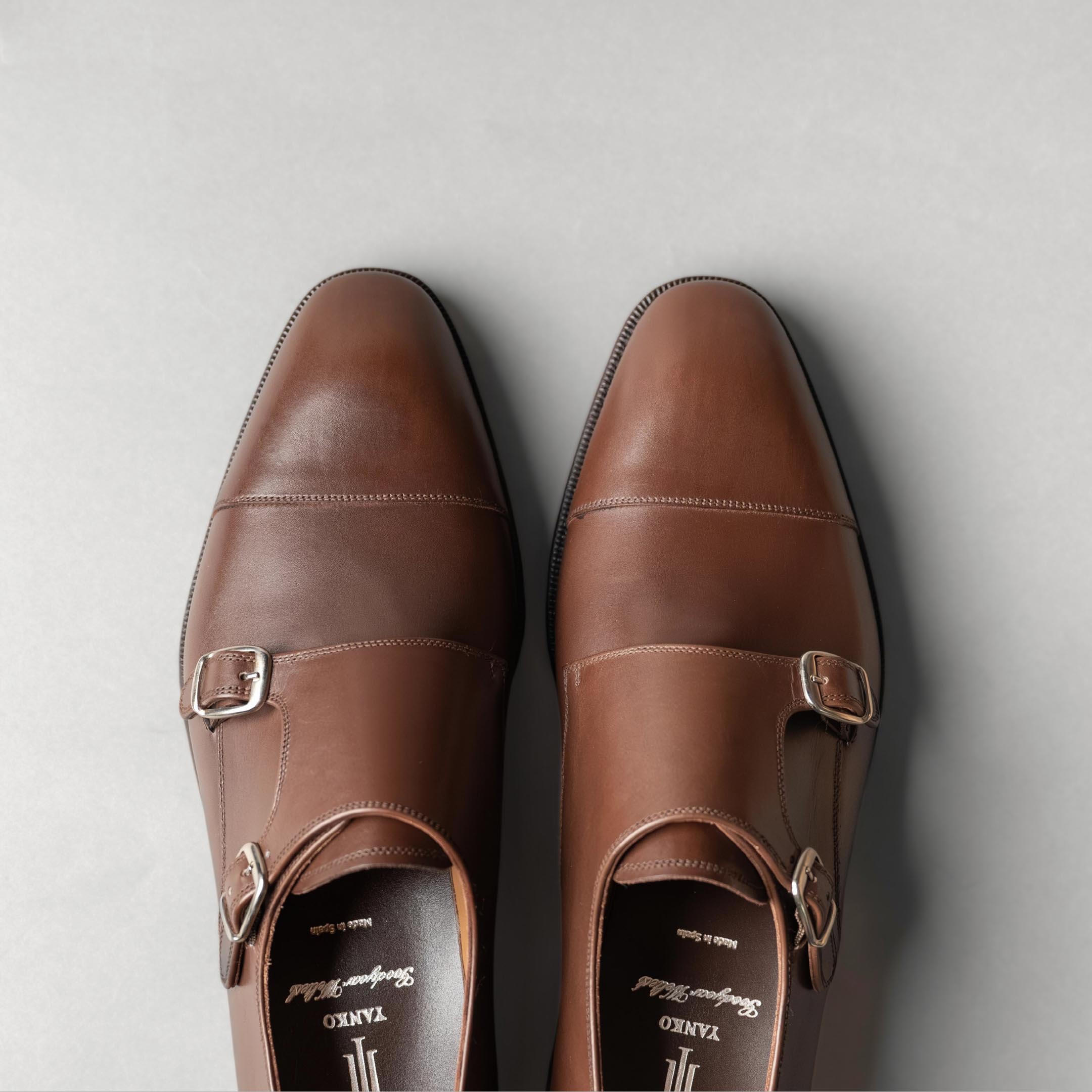 Double Monk Strap in Dark Brown Box Calf Leather