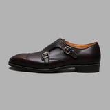 Maxwell Hand Grade Double Monk Strap in Brown Museum Calf Leather
