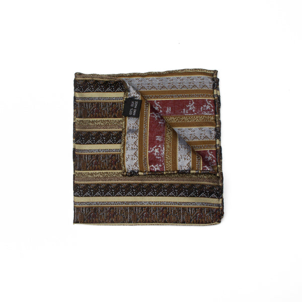 Gold/Brown Aztec Printed Silk Pocket Square