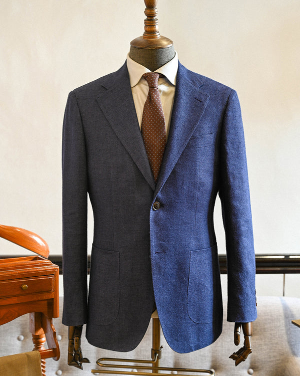 Navy Silk Linen Sports Jacket Size 44 / 50 | Adriano Model
