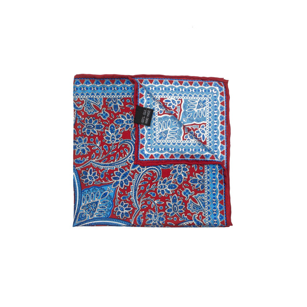 Red/Blue Paisley Printed Silk Pocket Square